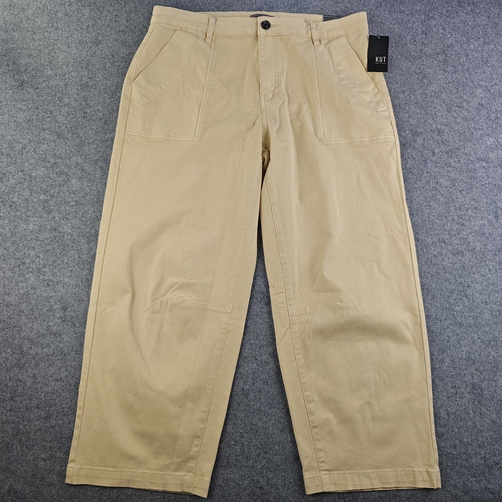 Kut From The Kloth Ashton Barrel Leg Pants Women's 14 Cream High Rise Stretch
